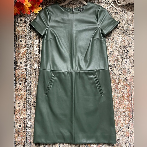 Ann Taylor Petite Green Leather Mini Dress with Pockets - Picture 3 of 16